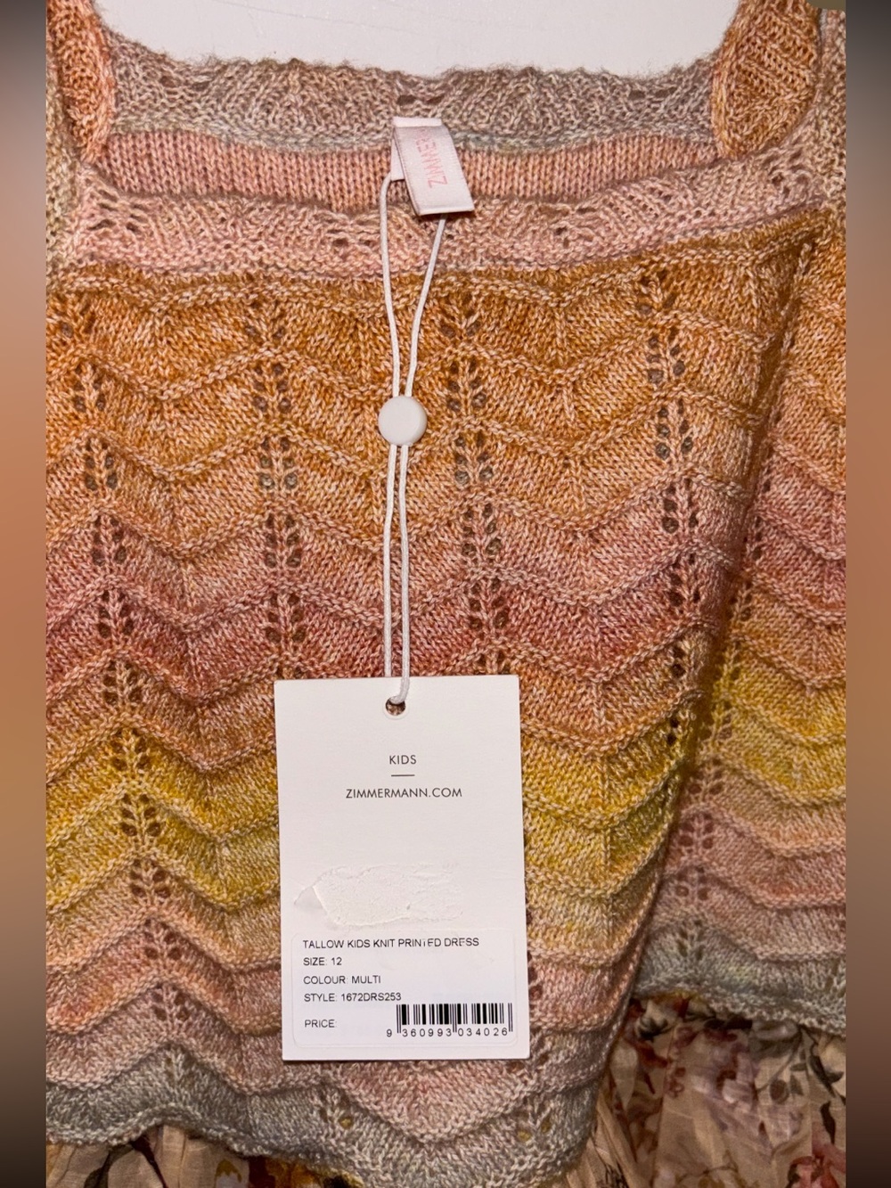 New! Zimmermann Tallow Floral Crochet Knit Dress Peach & Yellow 🌼 12y NWT! - Picture 4 of 15
